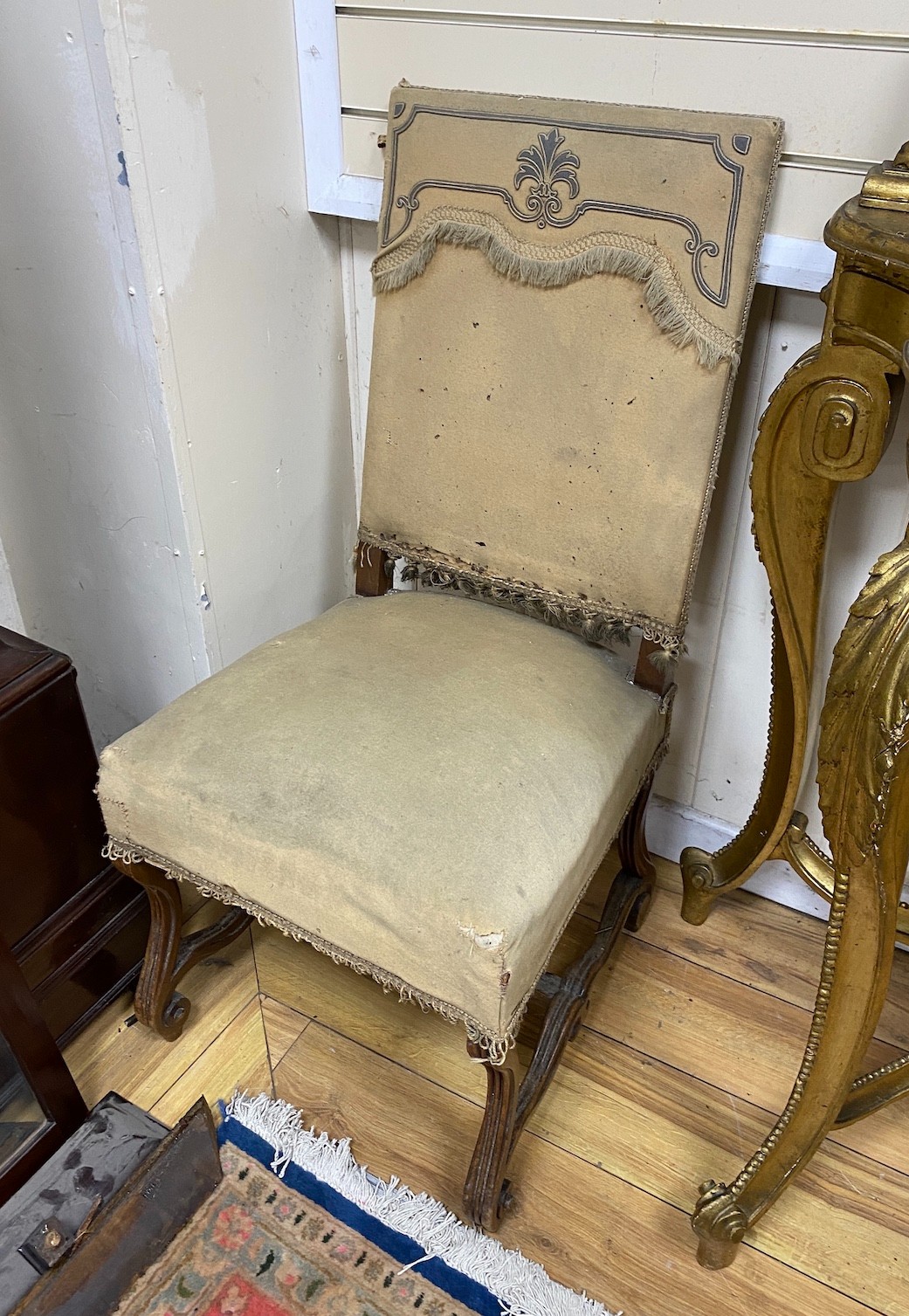 A pair Louis XVI style upholstered mahogany side chairs